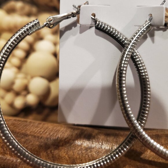 Big Silver Hoop Earrings 0034 - Picture 3 of 5